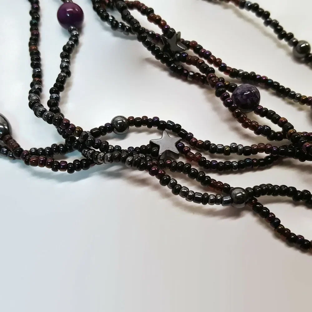 Beaded Hematite Heart Handcrafted Necklace With Sterling Silver Clasp